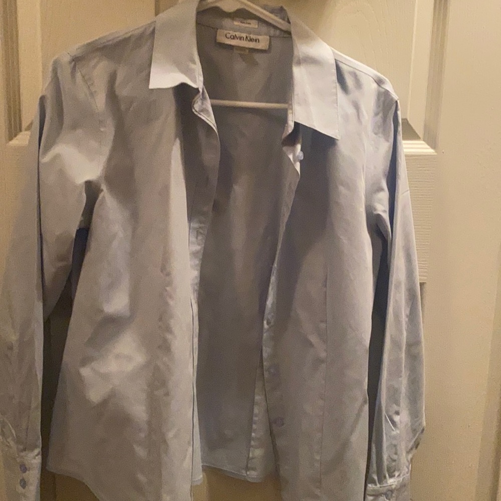 Barely work soft blue Calvin Klein button down top